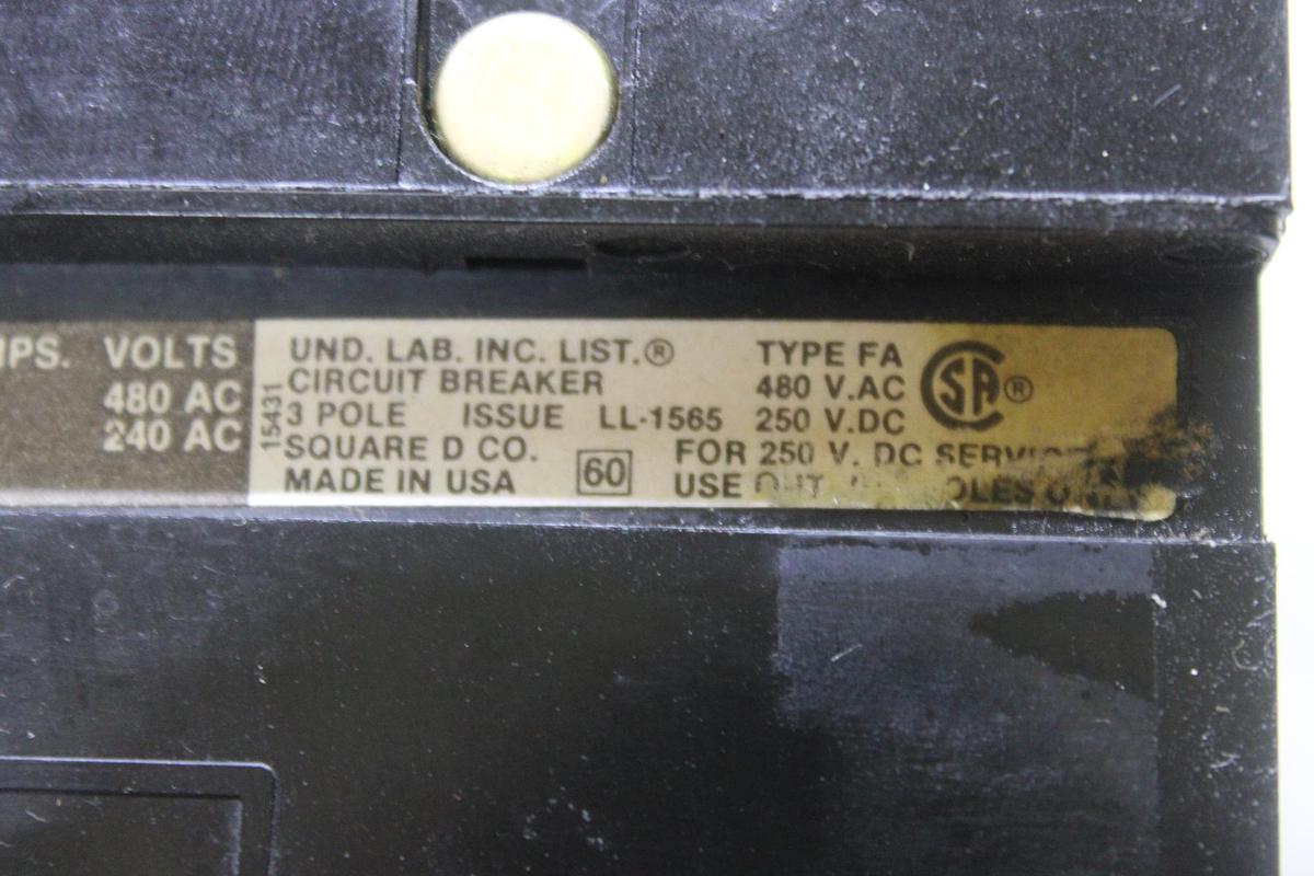 Used SQUARE D I-LINE CIRCUIT BREAKER KA36250 SERIES 2 250 AMP 600 VAC 3-POLE