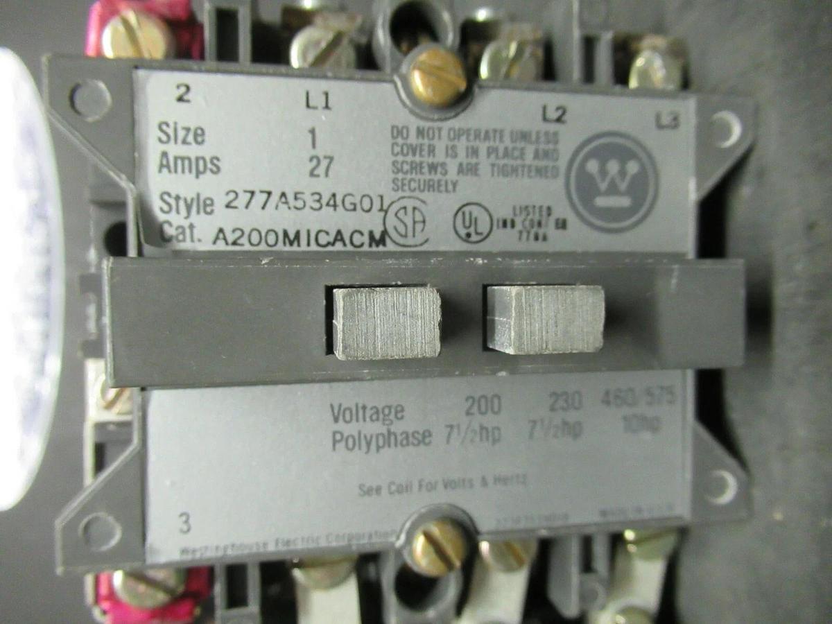 Used WESTINGHOUSE STARTER NEMA SIZE 1 A200MICACM 600 VAC 10 HP 27 AMP **WARRANTY**