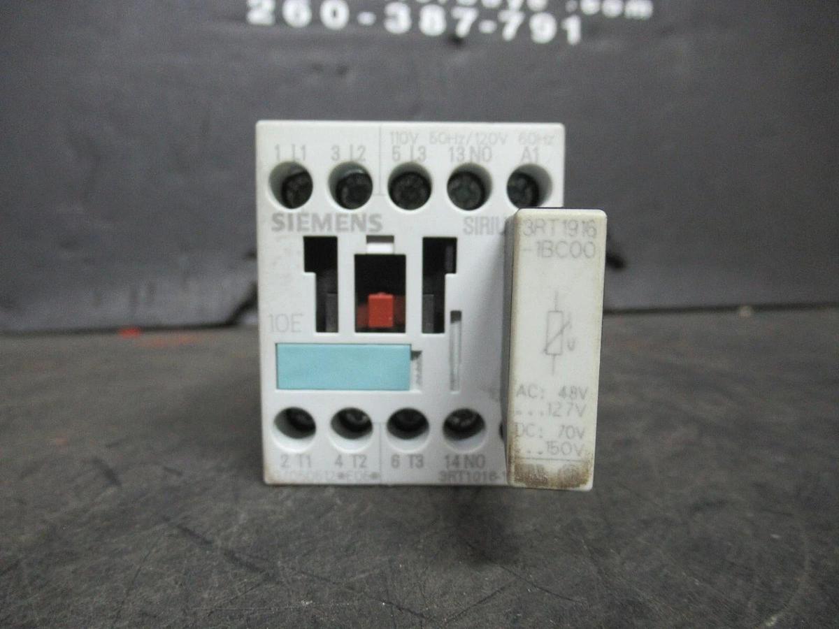 Used SIEMENS CONTACTOR 3RT1016-1AK61 20 AMP 600 VAC 7.5 HP 3-PHASE COIL: 110/120