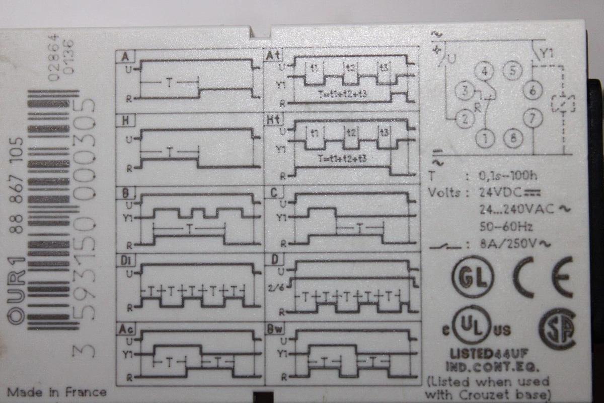 Used CROUZET ADJUSTABLE TIME DELAY RELAY OUR1 88-867-105 0.1 SEC-100 HOUR