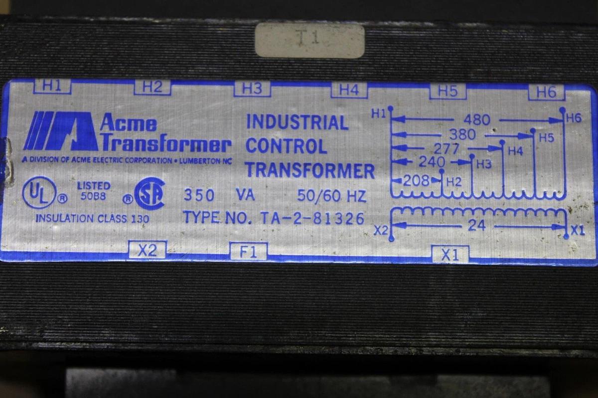 Used ACME TRANSFORMER TA-2-81326 350 VA PRI: 480V SEC: 24V 50/60 HZ **WARRANTY**