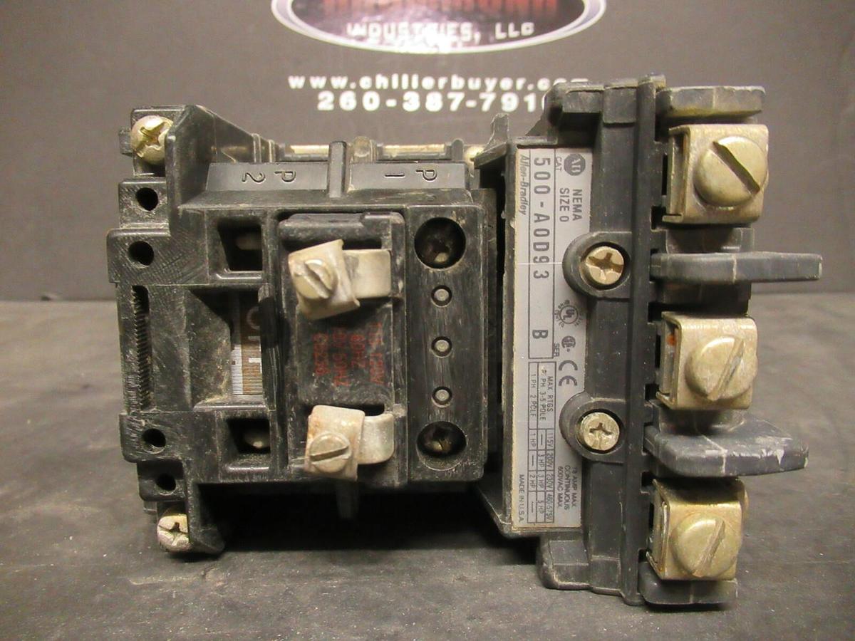 Used ALLEN BRADLEY CONTACTOR 500-A0D93 SER. B 18 AMP 600 VAC 5 HP COIL: 240 V