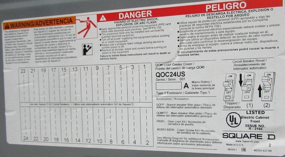 NEW SURPLUS SQUARE D QO LOAD CENTER COVER QOC24US 24-CIRCUIT ECLOSURE TYPE 1