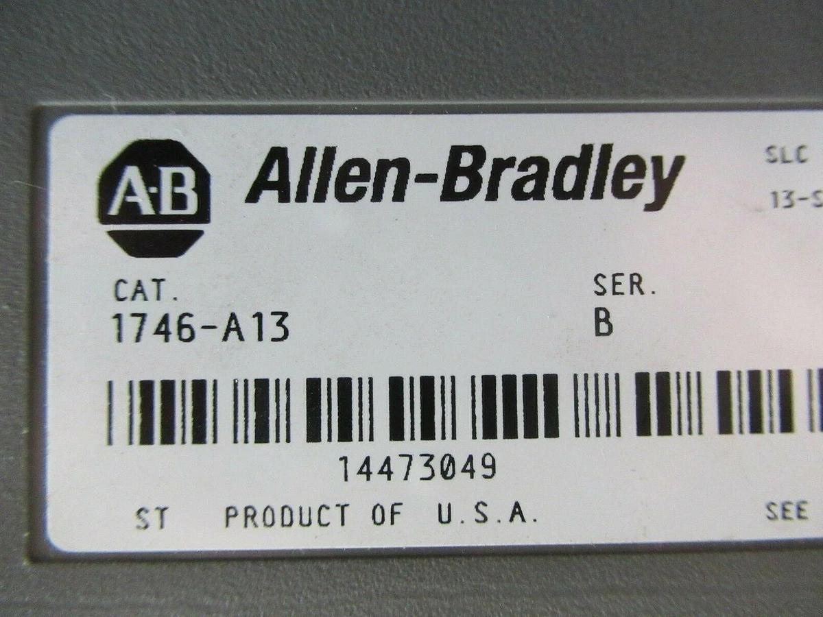 Used ALLEN BRADLEY PLC CHASIS 13 SLOT 1746-A13 W/ SLC500 POWER SUPPLY 1746-P2 REV B
