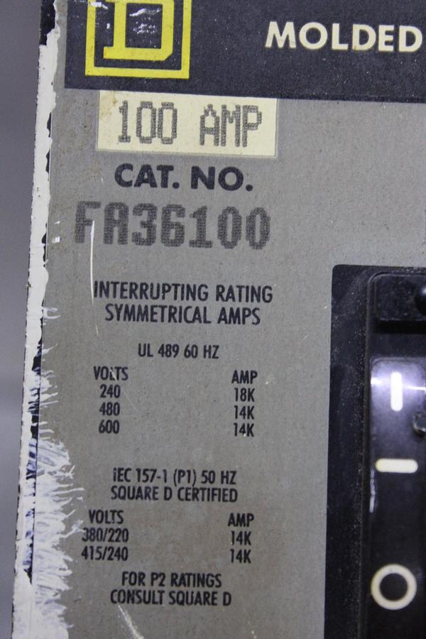 Used SQUARE D I-LINE CIRCUIT BREAKER FA34100 100 AMP 480 VOLT 3-POLE