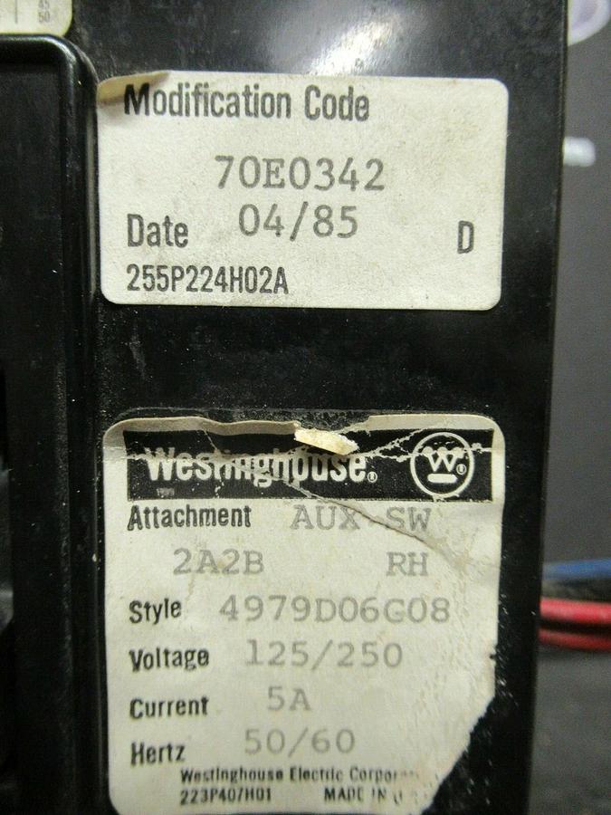 Used 15 AMP WESTINGHOUSE BREAKER MCP03150R 600 VAC 3 POLE W/ AUXILIARY SWITCH