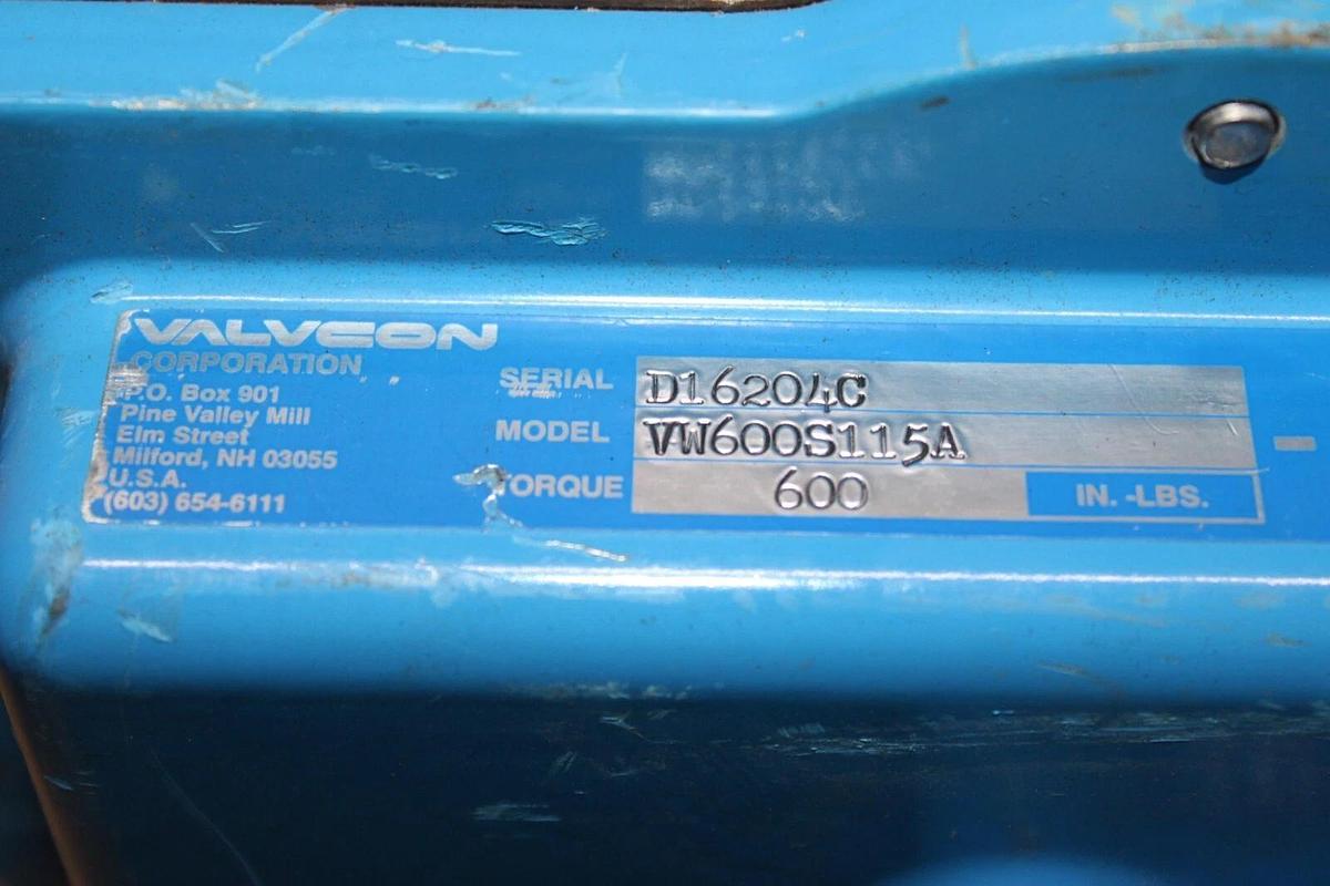 Used VALVCON ACTUATOR VW600S115A 600 IN-LBS 115 VAC 0.6 AMP 15 SEC CYCLE **WARRANTY**