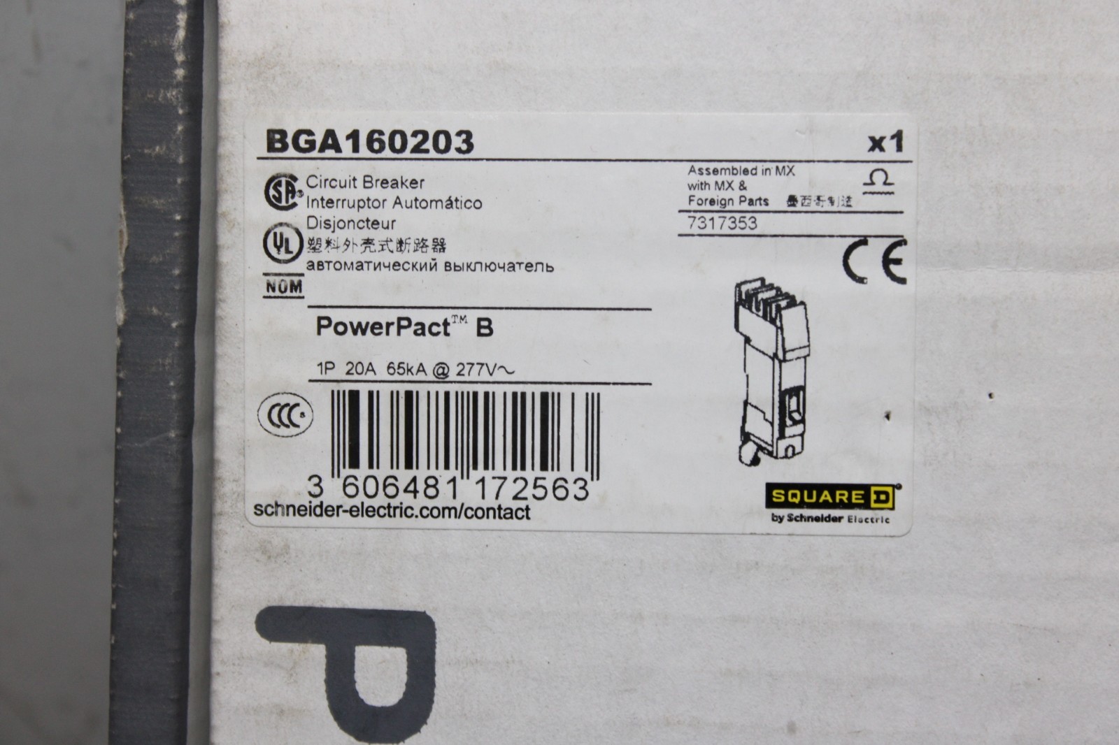 NEW SURPLUS SQUARE D I-LINE POWERPACT CIRCUIT BREAKER BGA160203 20A 277V 1-POLE