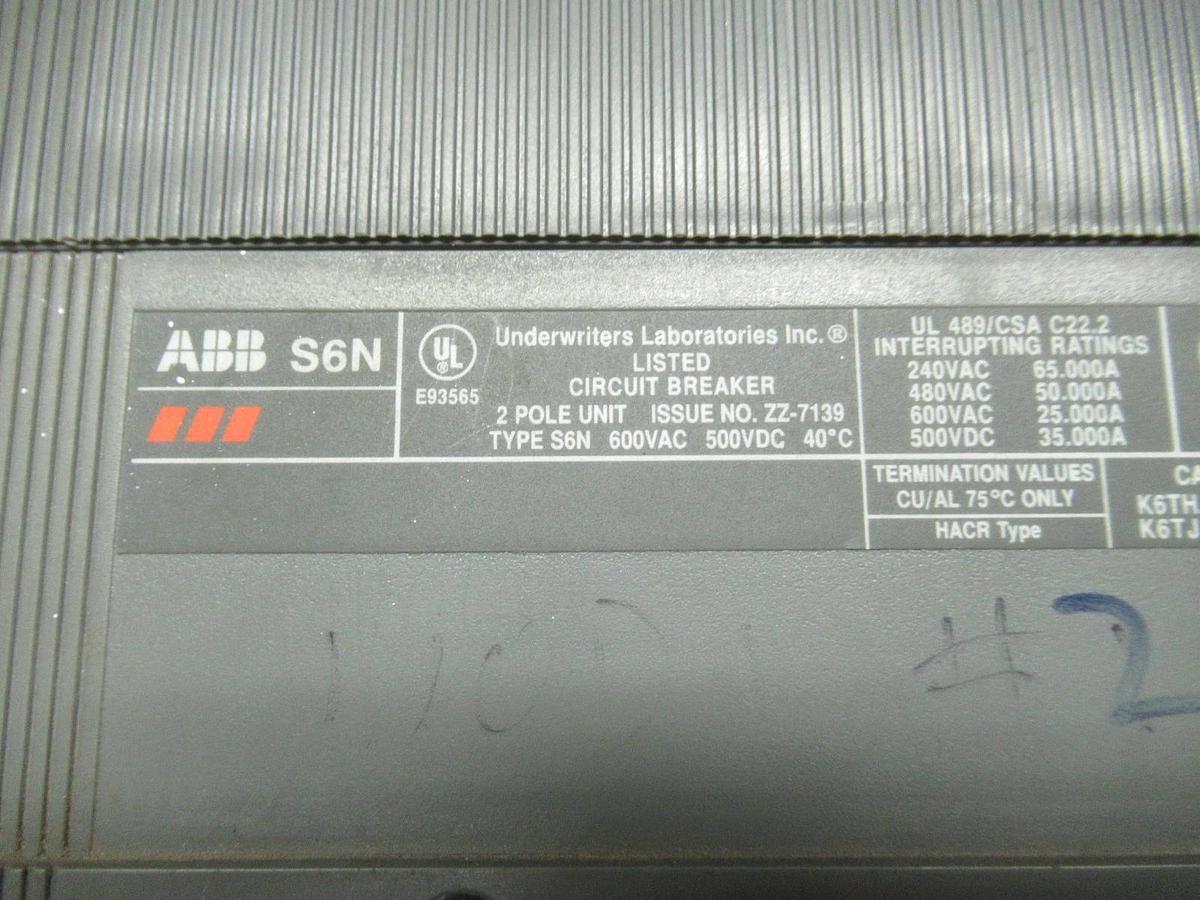 Used ABB BREAKER S6N 2 POLE 600VAC 500VDC 600A W/ AUXILIARY SWITCH **WARRANTY**