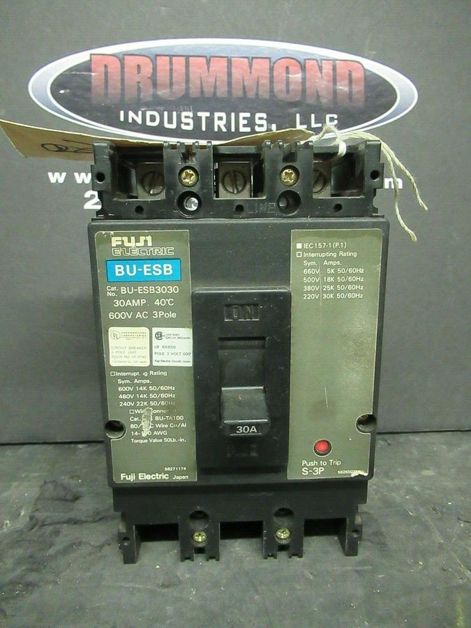 Used 30 AMP FUJI ELECTRIC BREAKER BU-ESB3030 600 VAC 3 POLE **WARRANTY INCLUDED**