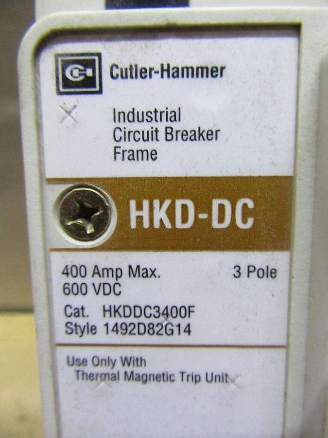 Used CUTLER HAMMER DC CIRCUIT BREAKER HKDDC3400F 400A 600 VDC 3-POLE W/ AUX & SHUNT