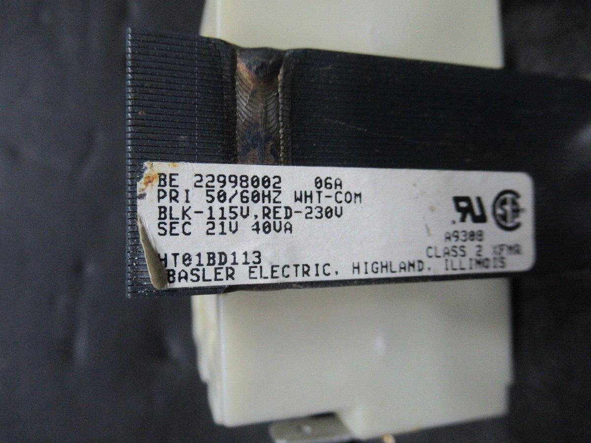 Used BASLER ELECTRIC TRANSFORMER 22998002 PRI: 115/230 V SEC: 21 V 40 VA