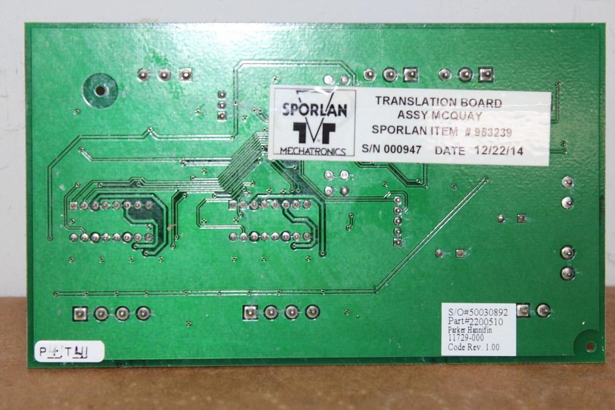 Used MCQUAY SPORLAN SEO TO SEH INTERFACE TRANSLATION CIRCUIT BOARD 8400329 REV. 3.01