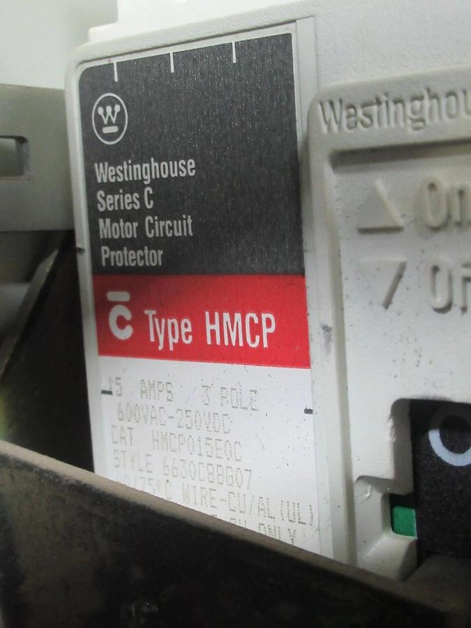 Used CUTLER HAMMER MOTOR CONTROL BUCKET 12" NEMA SIZE 1 STARTER 600 V 15 AMP BREAKER