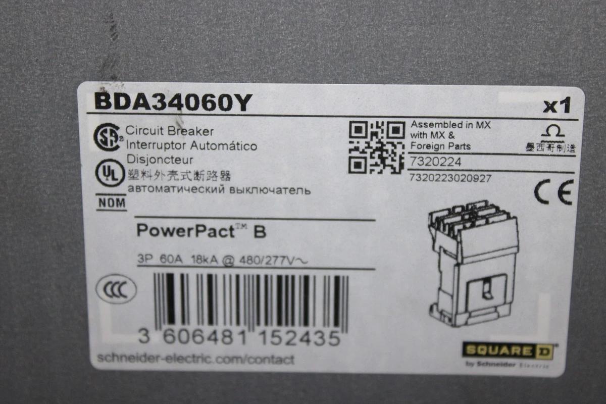 NIB SQUARE D POWERPACT I-LINE CIRCUIT BREAKER BDA34060Y 60 AMP 480/277V 3-POLE
