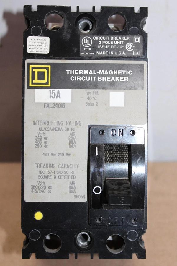 Used SQUARE D CIRCUIT BREAKER FAL24015 2-POLE 15 AMP 480 VAC *WARRANTY*