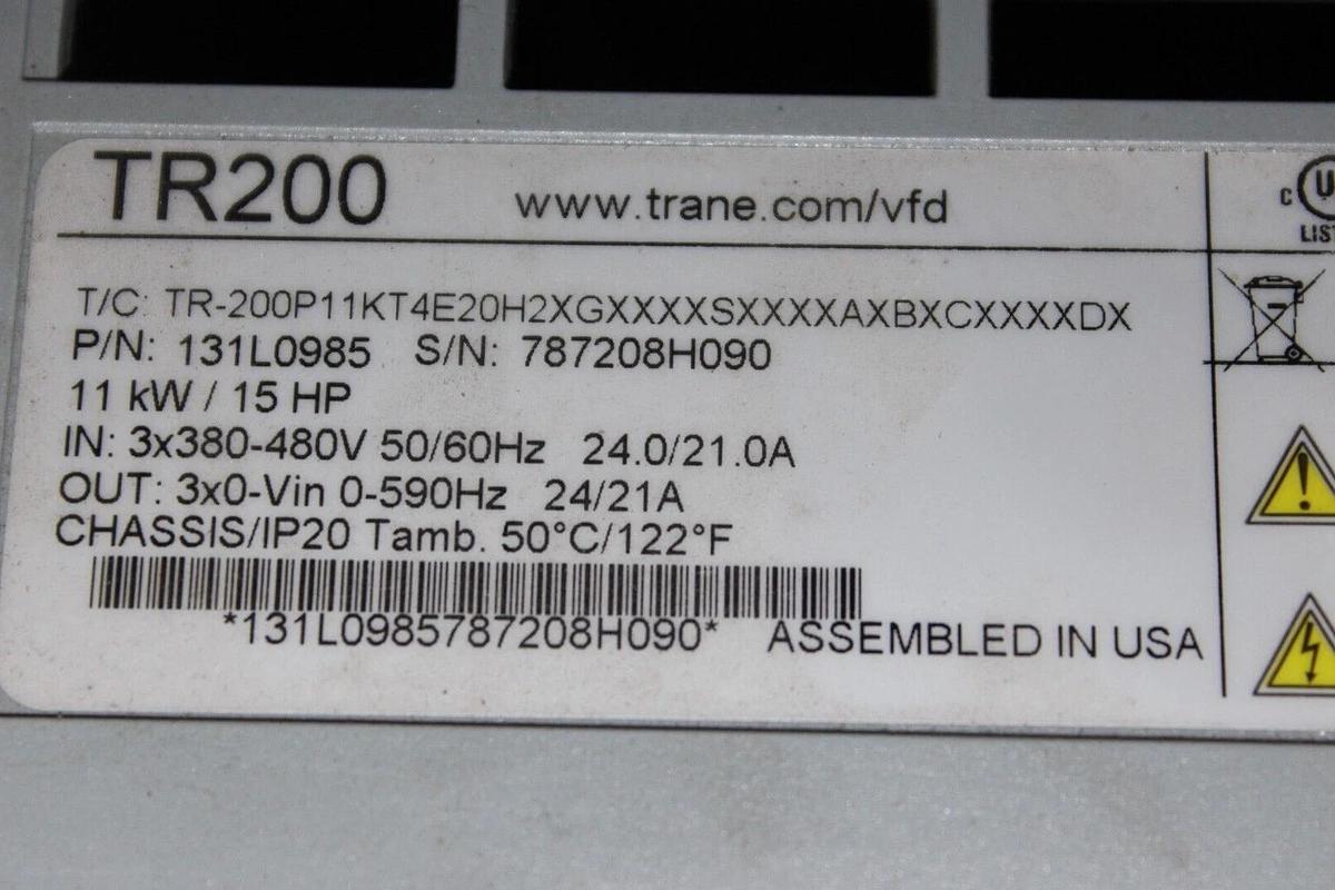 Used TRANE TR200 VARIABLE FREQUENCY DRIVE 131L0985 X13170817180 11kW 15HP 480V