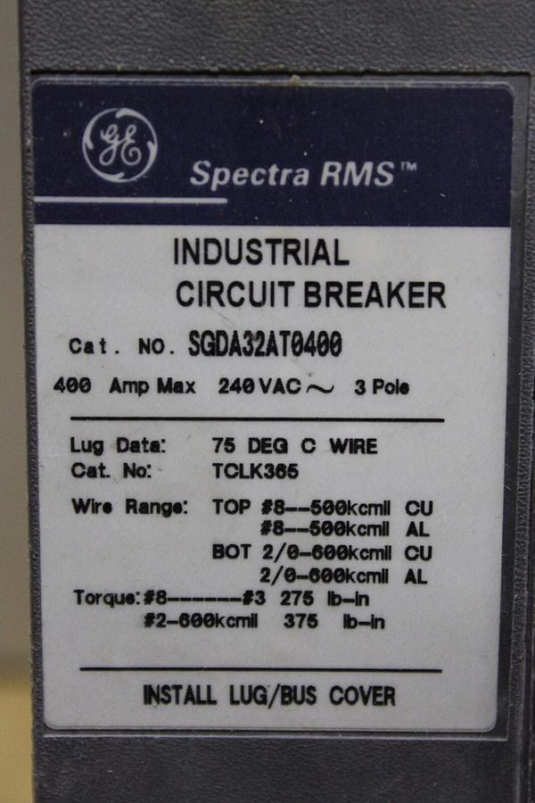 Used GE SPECTRA RMS CIRCUIT BREAKER SGDA32AT0400 400 AMP 240 VAC 3-POLE **WARRANTY**
