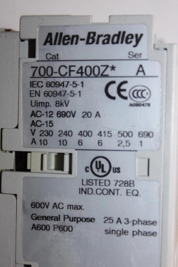 Used ALLEN BRADLEY CONTACTOR 700-CF400Z* 25 AMP 600 VOLT 3-POLE 3-PHASE SER. A