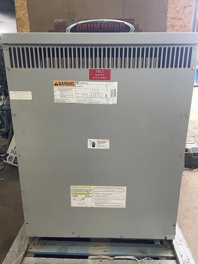 Used GE TRANSFORMER 9T83B3875G13 112.5 KVA 3-PHASE 60 HZ PRI: 480V SEC: 208/120V