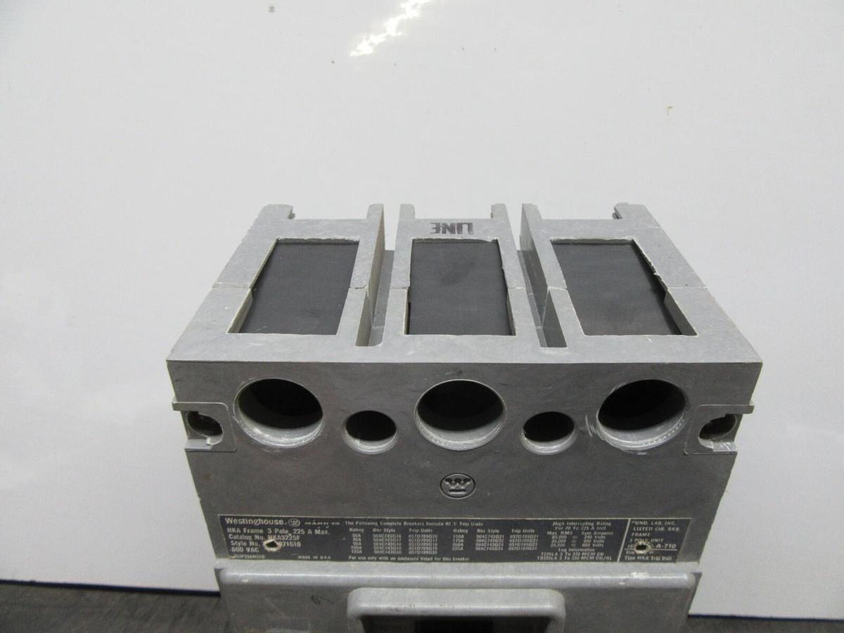 Used WESTINGHOUSE 3-POLE CIRCUIT BREAKER HKA3225F 225 AMP FRAME 100 AMP TRIP 600 VAC