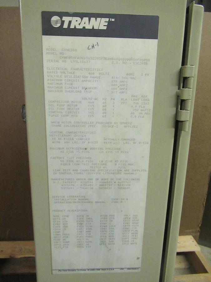 Used TRANE 500 TON CENTRAVAC ADAPTIVE CONTROL INTERFACE CVHE500 CHILLER 460 VAC R-123