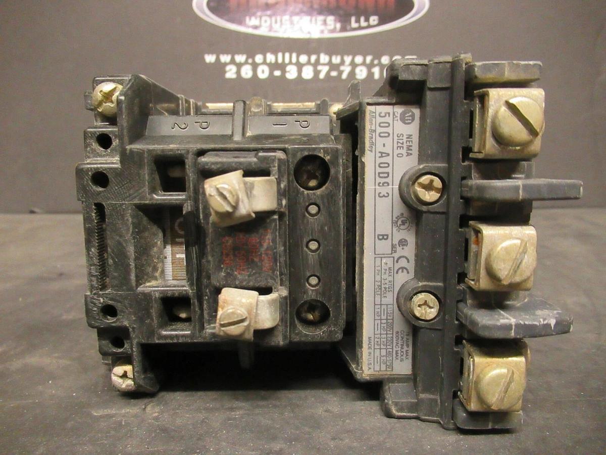 Used ALLEN BRADLEY CONTACTOR 500-A0D93 SER. B 18 AMP 600 VAC 5 HP COIL: 240 V