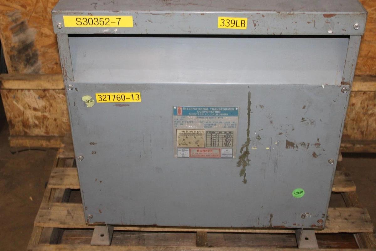 Used 30 kVA ITC TRANSFORMER 30T32H6ES HIGH: 208V LOW: 208/120V 3-PHASE 60 HZ HTUL
