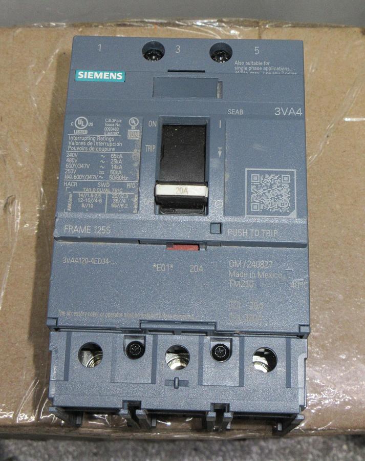 NEW SURPLUS SIEMENS CIRCUIT BREAKER 3VA4135-4ED34 20 AMP 600 VAC 3-POLE
