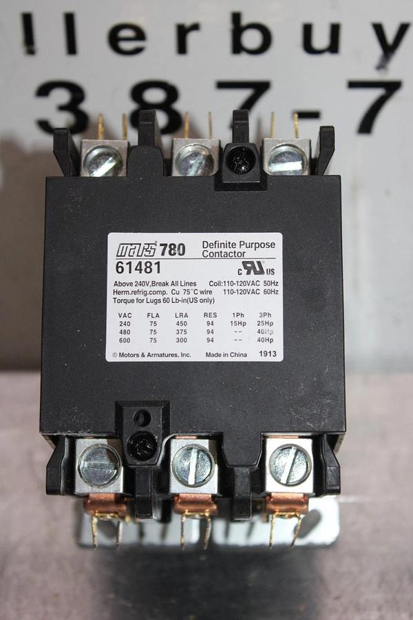 NIB MOTORS & ARMATURES MARS 780 CONTACTOR 61481 75 AMP 600 VAC 40 HP