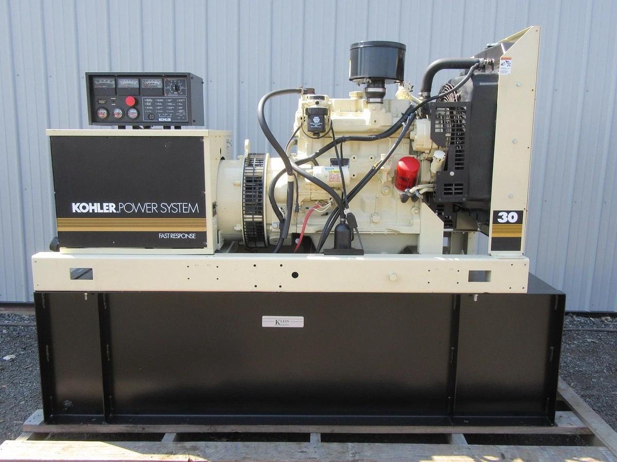 Used 30KW DIESEL GENERATOR KOHLER 120/240 V JOHN DEERE 12-LEAD RECONNECTABLE