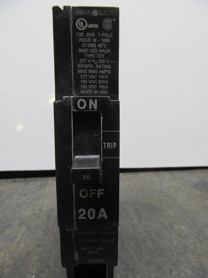 Used LOT OF 4 GE TEY HACR CIRCUIT BREAKER E11592 1-POLE 20 AMP 277 VAC **WARRANTY**