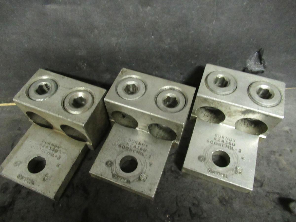 Used (3) QTY BURNDY K2A36U 2 (DOUBLE) BARREL MECHANICAL CONNECTOR LUG TAP 600MCM - 2
