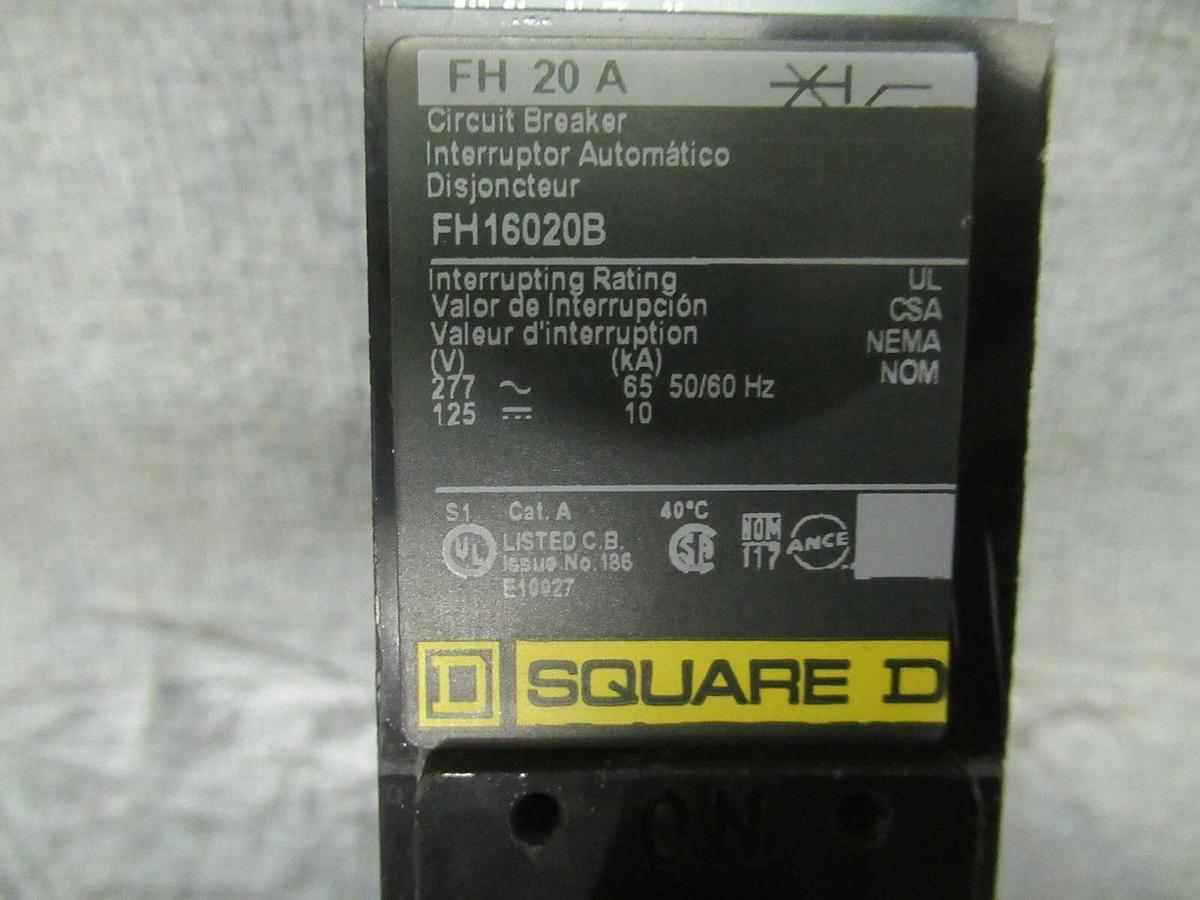 Used 20 AMP SQUARE D I LINE BREAKER FH16020B 277 VAC 1-POLE B-POLE **WARRANTY**