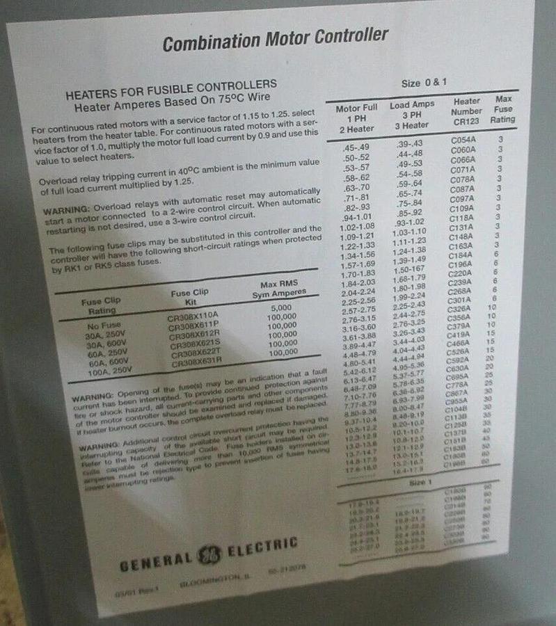 NEW SURPLUS GE 300 LINE CONTROL TYPE 1 ENCL. W/ SIZE 0 CR308BT**RA2AALKA#