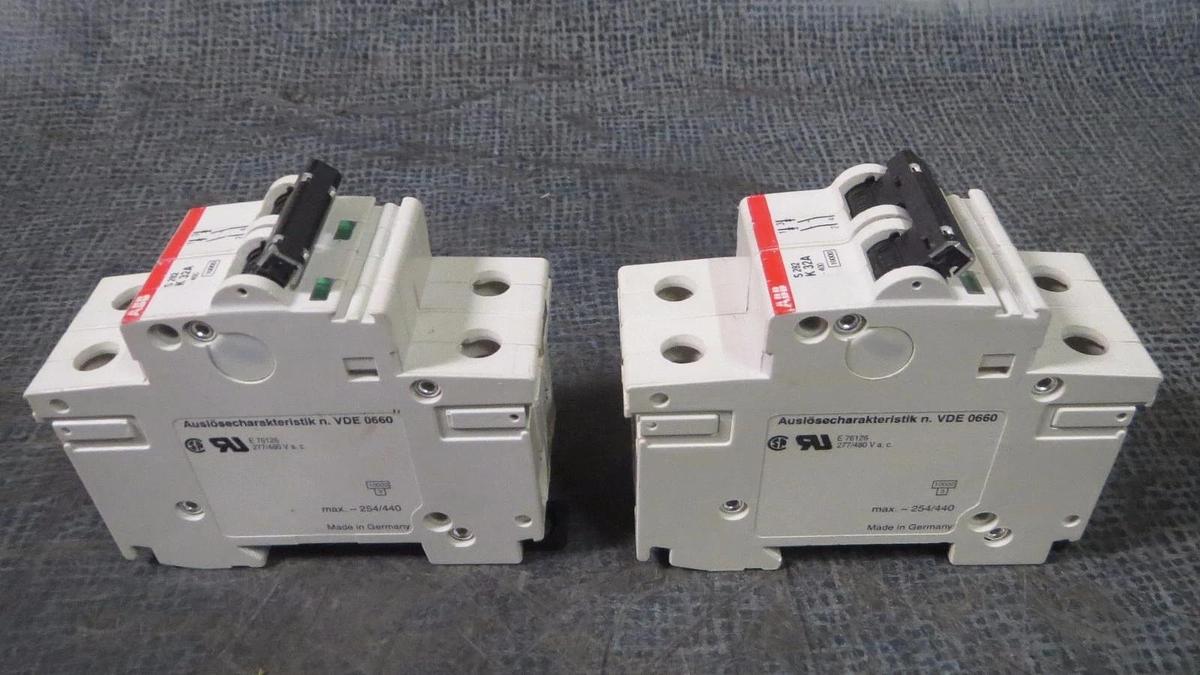 Used (SET OF 2) ABB S282 K32A CIRCUIT BREAKER 32 AMP 277/480 VAC 2 POLE # S282K32A