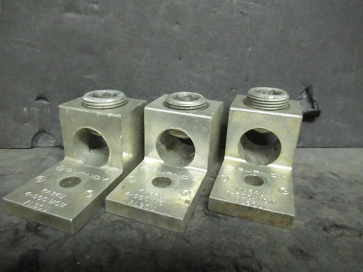 Used (3) QTY BURNDY KA34U 1 (SINGLE) BARREL MECHANICAL CONNECTOR LUG TAP 500 MCM - 4