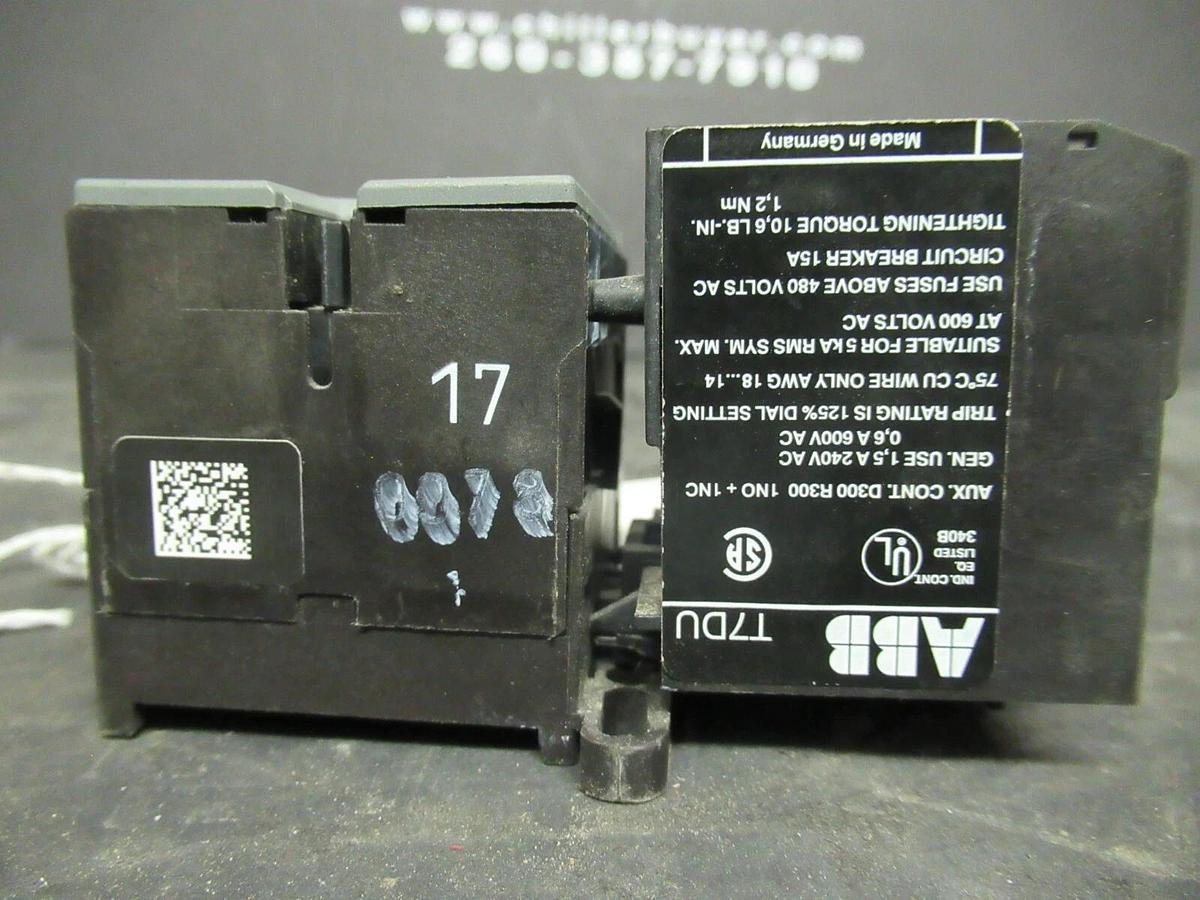 Used 16 AMP ABB STARTER B7-30-10 600 VAC 5 HP COIL: 24 VAC W/ T7DU OVERLOADS 4-6 AMP