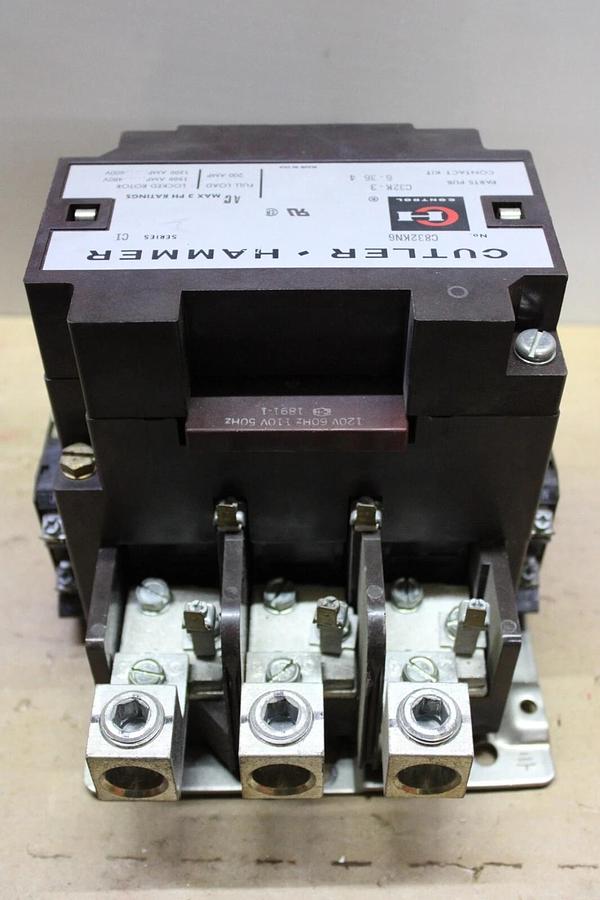 Used CUTLER HAMMER CONTACTOR C832KN6 SERIES C1 200 AMP 3-PHASE 3-POLE COIL: 120V