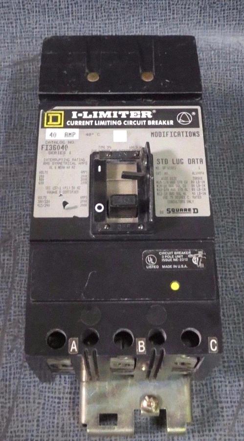 Used SQUARE D I-LIMITER BREAKER I-LINE 40 AMP 600 VAC 3 POLE MODEL FI36040