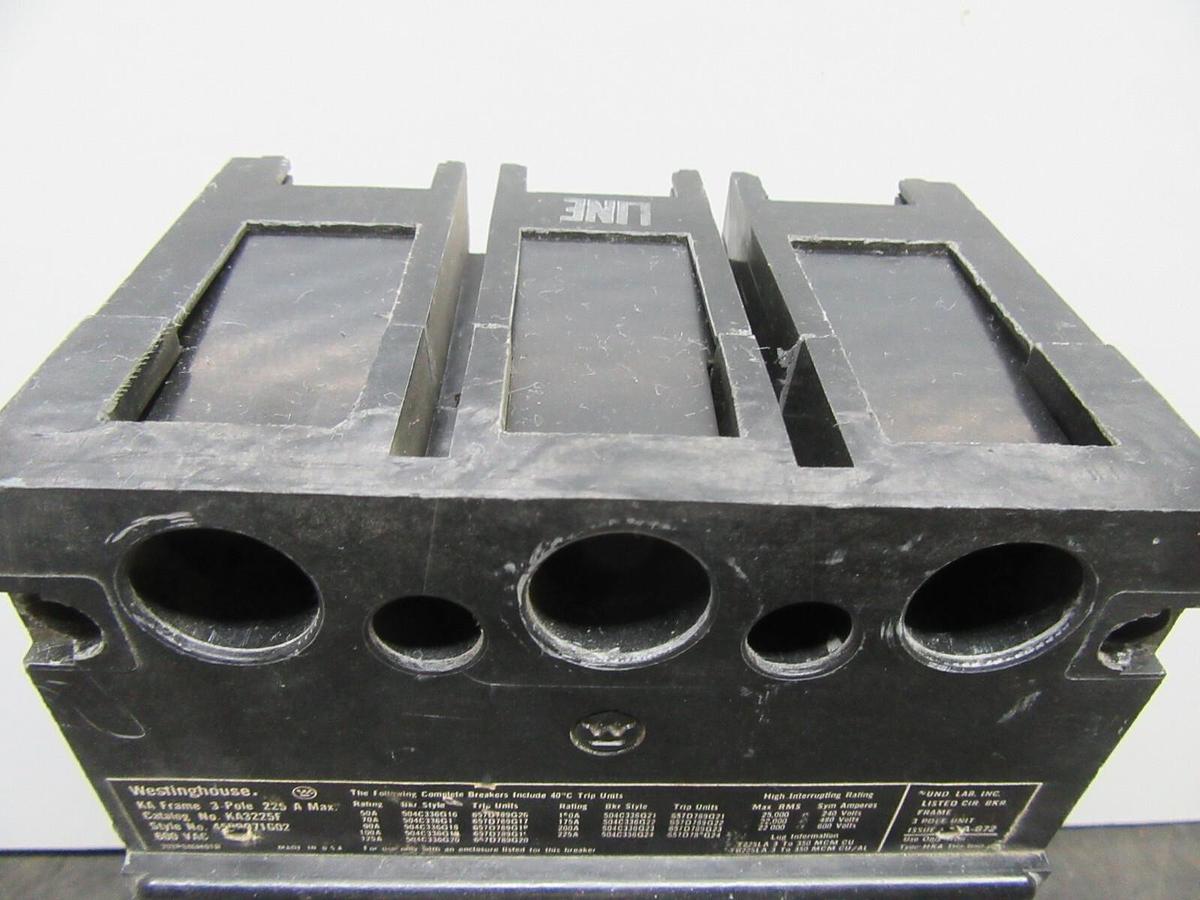 Used WESTINGHOUSE 3-POLE CIRCUIT BREAKER KA3225F 225 AMP FRAME 200 AMP TRIP 600 VAC