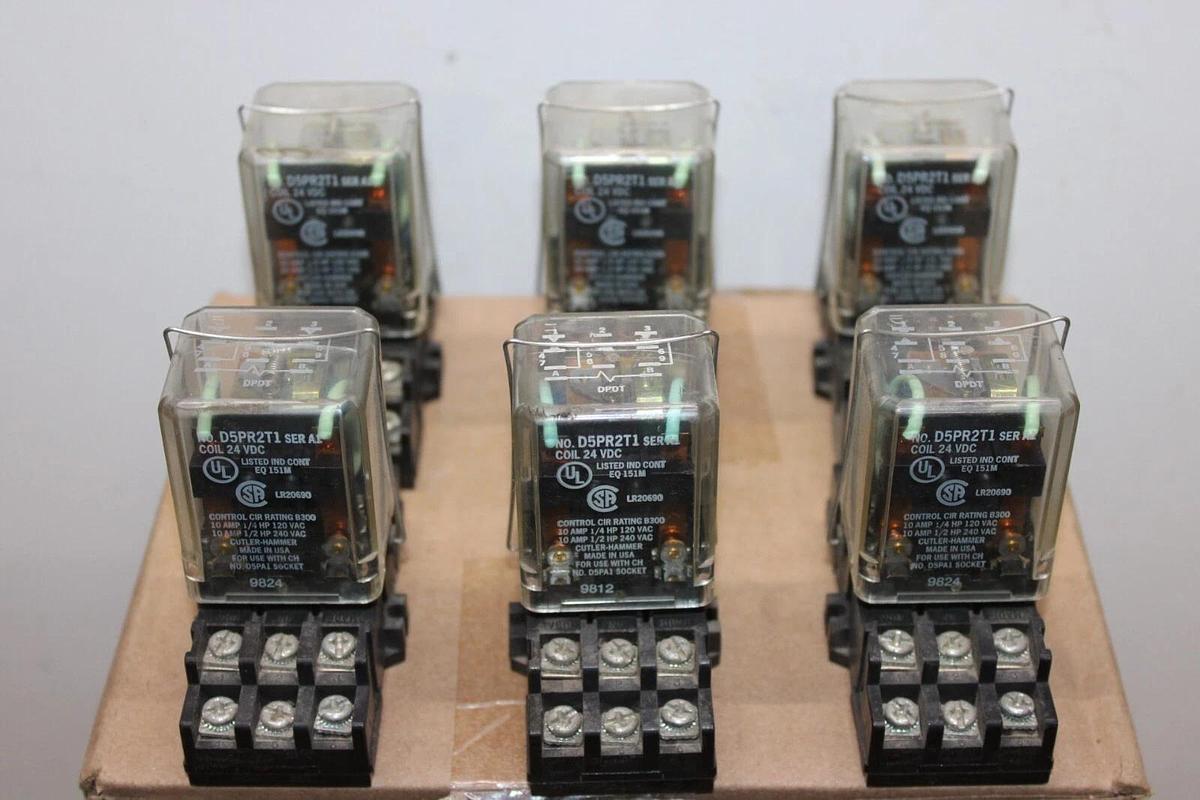 Used LOT OF 6 CUTLER HAMMER RELAY D5PR2T1 24 VDC 10 AMP 1/2 HP **WARRANTY INCLUDED**