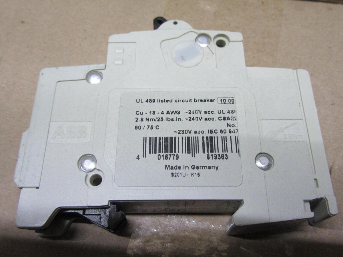 Used ABB S201-U-K15A 240 VOLT 15 AMP SINGLE POLE **WARRANTY INCLUDED**