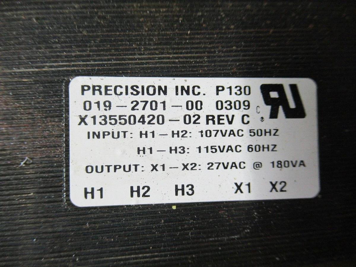 Used PRECISION TRANSFORMER 019-2701-00 X13550420-02 REV. C PRI: 107/115 V SEC: 27 V