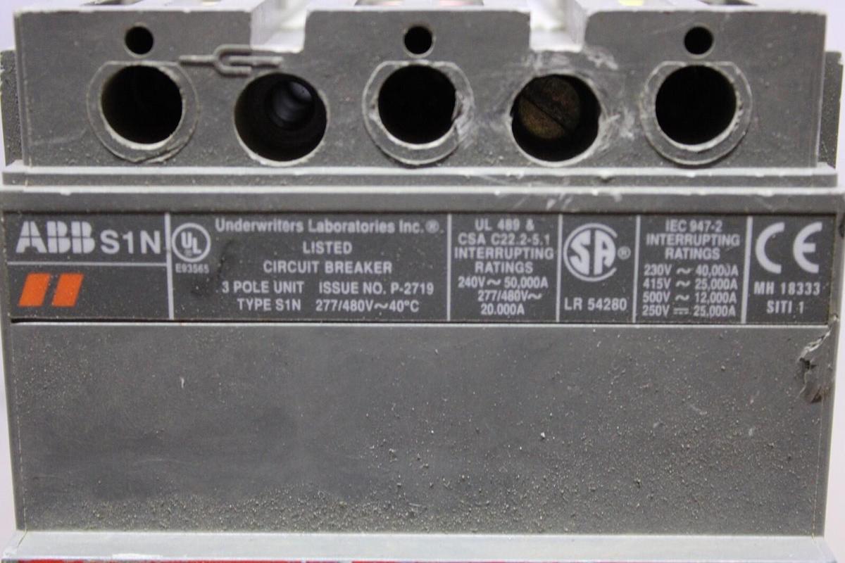 Used ABB CIRCUIT BREAKER SACE S1N 70 AMP 600 VOLT 3-POLE SACE S1