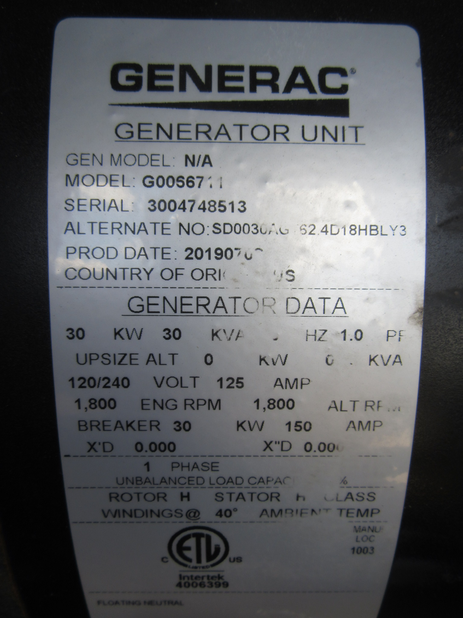 30 KW DIESEL GENERATOR GENERAC 120/240V  BRAND NEW SOUND ENCLOSED VIDEO 