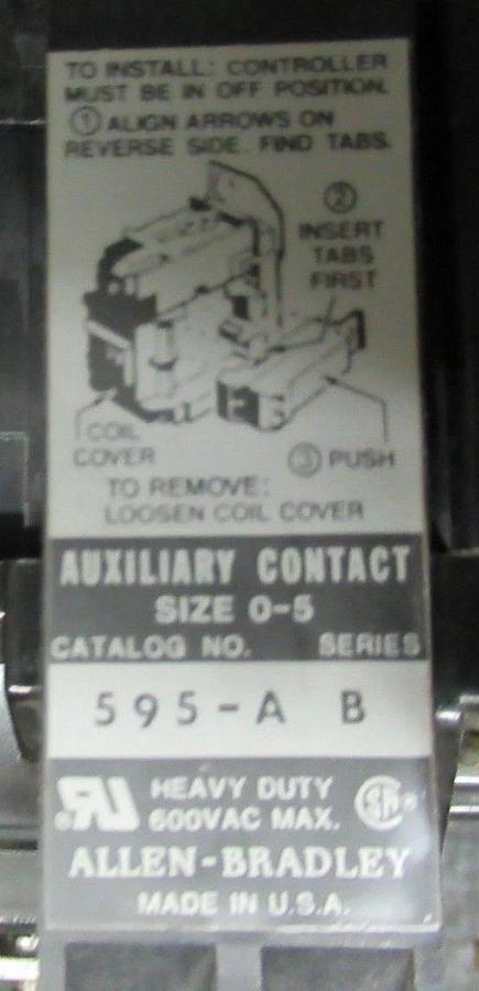 Used ALLEN-BRADLEY STARTER 509-A0D NEMA 0 600V 18A 5HP W/ 42185-800-01 OVERLOAD