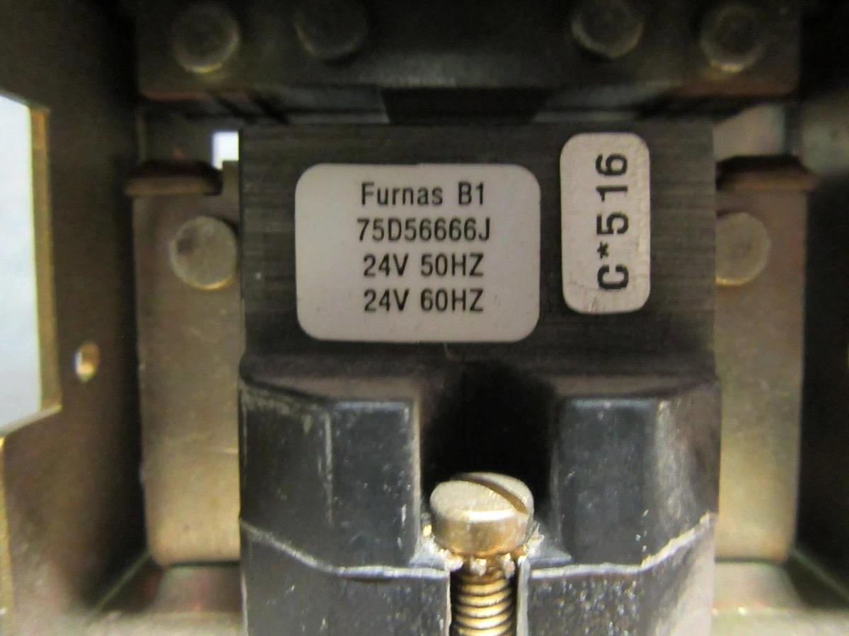 Used FURNAS DEFINITE PURPOSE CONTACTOR 42FE35AJ636R 600V 75A 3-POLE 3-PHASE COIL: 24V