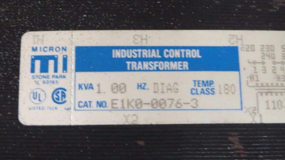 Used CUTLER HAMMER MICRON CONTROL TRANSFORMER 1 KVA MODEL E1K0-0076-3 **WARRANTY**