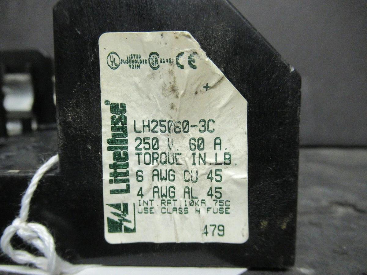 Used LITTELFUSE FUSE HOLDER LH25060-3C FOR 60 AMP 250 V FUSES **WARRANTY**
